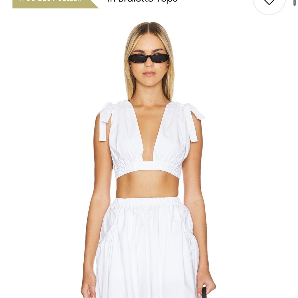 L'Academie White Flutter Sleeve Crop Tank Top